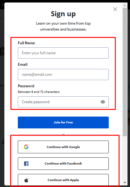 Free account signup