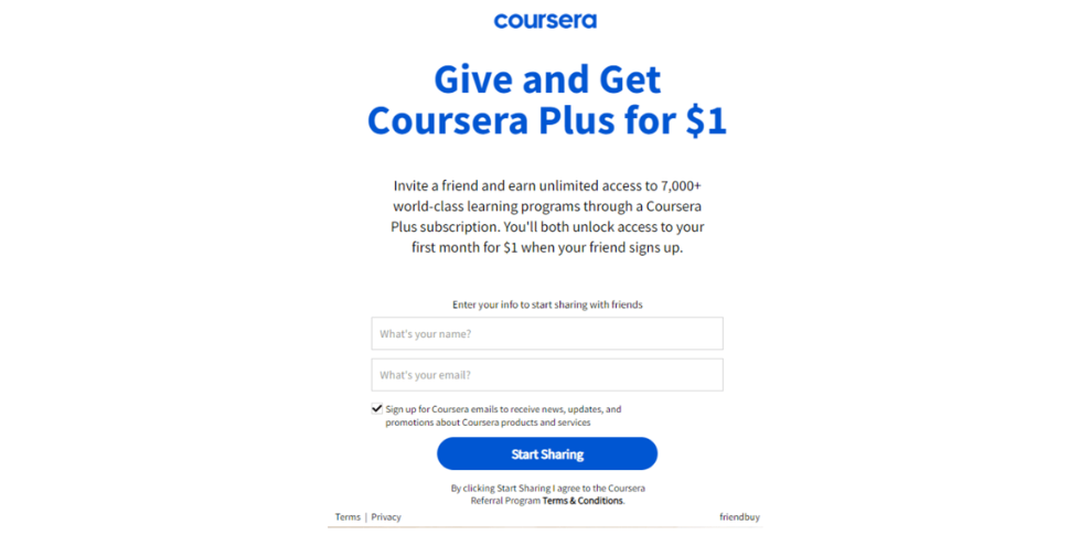 Coursera $1 Referral Offer